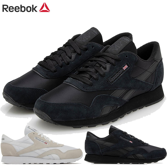 Rakuten - リーボック メンズ レディース クラシックナイロン CLASSIC NYLON スニーカー シューズ 紐靴 スエード ローカット ホワイト 白 ブラック 黒 送料無料 Reebok 107056