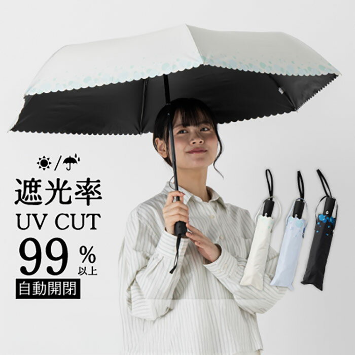 Unisex - アクチュアル プロダクツ レディース 晴雨兼用自動開閉傘 日傘 晴雨兼用傘 傘 雨傘 折りたたみ傘 アンブレラ ワンタッチ カットパターン ホワイト 白 ブラック 黒 ブルー 青 送料無料 Actual PRODUCTS 10002762