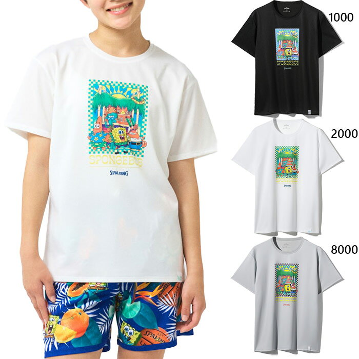 樂天商城 - スポルディング ジュニア キッズ Tシャツ スポンジ・ボブ ビーチシャック バスケットボールウェア トップス 半袖Tシャツ ブラック 黒 送料無料 SPALDING SJT26049S