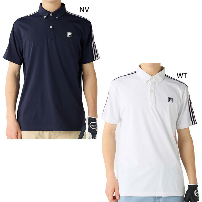FILA Golf - フィラ ゴルフ メンズ 接触冷感 ライン入り半袖シャツ ゴルフウェア トップス 吸汗速乾 UVカット ホワイト 白 ネイビー 送料無料 FILA GOLF 746631