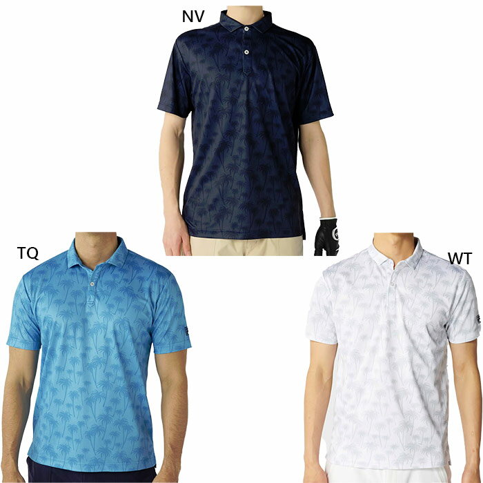 Polo Shirt - フィラ ゴルフ メンズ 接触冷感 パームツリー柄半袖シャツ ゴルフウェア トップス ポロシャツ 半袖 ホワイト 白 ネイビー ブルー 青 送料無料 FILA GOLF 746651