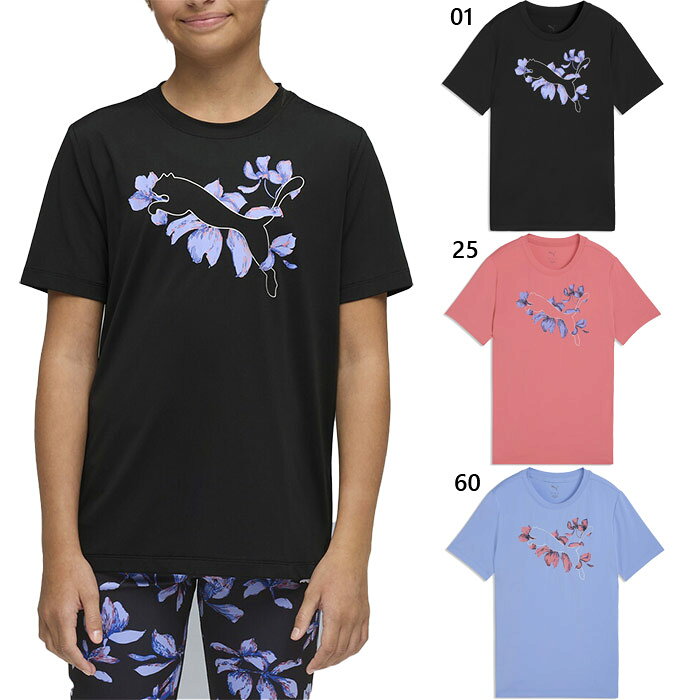樂天商城 - プーマ ジュニア キッズ ガールズ TAD ESS ロゴ グラフィック Tシャツ G 半袖Tシャツ トップス カジュアルウェア ブラック 黒 ピンク 送料無料 PUMA 529073