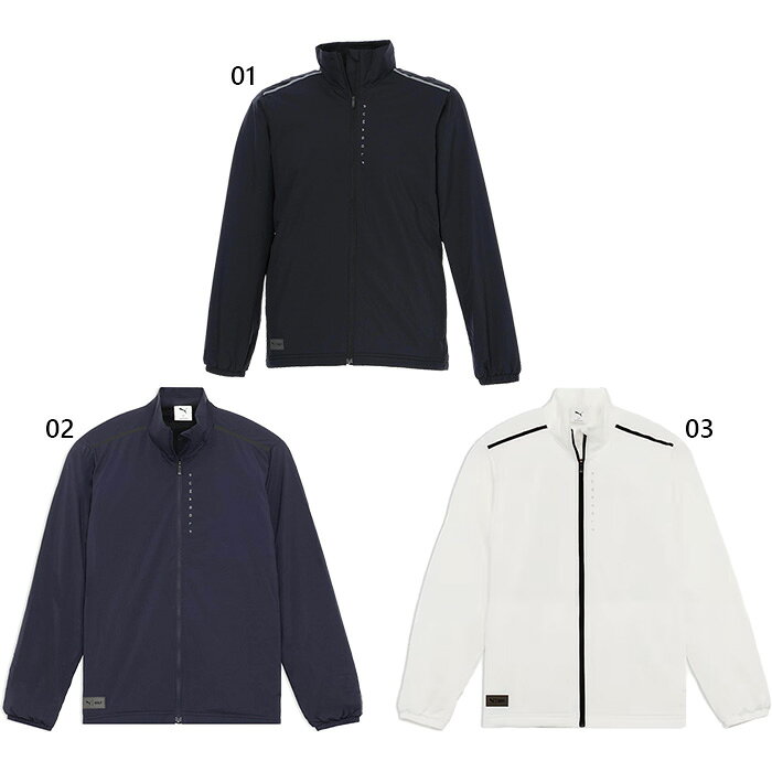 M L XL 01(プーマブラック) 02(ディープネイビー) 03(ホワイトグロー) ゴルフシャツ メンズアウター おしゃれ オシャレ かっこいい 男性用 MEN Puma Golf 最安値に挑戦！Puma Golf　プーマゴルフってどんなブランド？？プーマはドイツ、バイエルン州ミッテルフランケン・ヘルツォーゲンアウラハを本拠地とするスポーツ用品の製造・販売を行う多国籍企業。 1948年、ルドルフ・ダスラー（アディダスの創業者アドルフ・ダスラーの兄）によって設立される。 スポーツからファッションまで幅広い分野を手掛けています。スポーツ・パフォーマンスとライフスタイル・ブランドとしては、サッカー、陸上競技、モータースポーツ、ゴルフ、そしてセイリングを網羅しています。ブラック・レーベル・ブランドとしては、Alexander McQueen、Yasuhiro Mihara、そしてSergio Rossiなどの著名デザイナーとのコラボレーション作品を生み出しています。 こちらの商品の素材、サイズ、機能など軽量メッシュ裏地を使用したシンプルベーシックなウインドジャケット。PUMA GOLFのロゴグラフィックと肩の圧着ラインがスポーティーなアクセントを加え、洗練された印象に仕上げています。動きやすさと快適性を両立し、風や軽い雨から身を守る機能性も備えています。ゴルフはもちろん、アウトドアや日常のカジュアルスタイルにも合わせやすく、幅広いシーンで活躍する一着です。・レギュラーフィット・メッシュ裏地・フルジップ・PUMA GOLFのロゴグラフィック■素材：本体:ナイロン100％、裏地:ポリエステル100%■実寸サイズ：Mサイズ詳細:【着丈】71cm 【肩幅】45cm 【身幅】55cm 【袖丈】60cmLサイズ詳細:【着丈】73cm 【肩幅】46cm 【身幅】57cm 【袖丈】62cmLLサイズ詳細:【着丈】75cm 【肩幅】47cm 【身幅】59cm 【袖丈】63cmプーマゴルフ メンズ ウェア サイズ表 (アジアサイズ) サイズ XXS XS S M L XL XXL 胸囲 81-84 85-88 89-92 93-96 97-101 102-107 108-113 ウエスト 66-69 70-73 74-77 78-81 82-86 87-92 93-98 ヒップ 81-84 85-88 89-92 93-96 97-100 101-104 105-108 ※当店では、システムで在庫調整を行っております。在庫更新のタイミングにより、在庫切れの為、稀にご用意できない場合がございます。ついで買いにオススメ！おすすめ送料無料アイテム