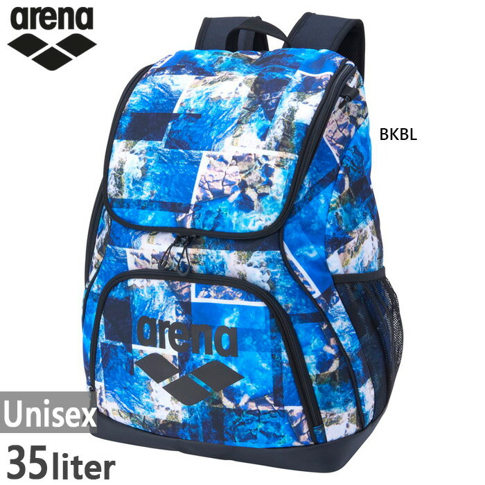 【7月下旬入荷予約商品】 35L アリーナ メンズ レディース バックパック リュックサック デイパック バッグ 鞄 水泳用品 総柄 ブラック 黒 送料無料 arena AS5FBP31U