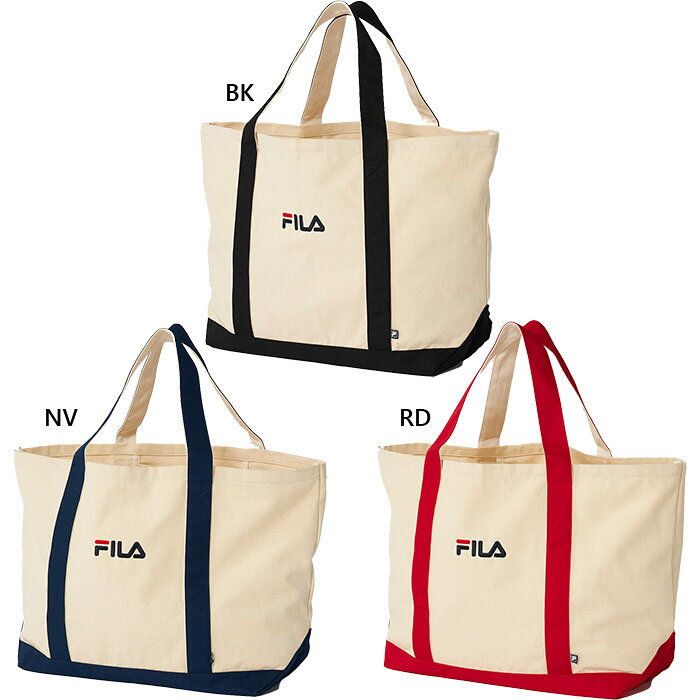 F BK(ブラック) NV(ネイビー) RD(レッド) スポーツ用品 鞄 ハンドバッグ トートバッグ 手持ちバッグ スポーツバッグ おしゃれ オシャレ 男性用 女性用 ユニセックス 男女兼用 両用 FILA GOLF 最安値に挑戦！FILA GOLF　フィラ ゴルフってどんなブランド？？1911年にフィラ兄弟によりイタリア・ビエラで、ニット素材工場として誕生。 その後オリジナルのアンダーウェアの販売を開始し、1940年には社名を創業者兄弟の名前からFILAとして展開を始めます。 70年代に入るとコットンリブ素材を開発し、この素材を使用したスポーツウェアを発売し、 それまで白一色だったテニスウェアに色を加えたデザインは、当時の人々に一躍注目を集めました。また当時スポーツメーカーとしては 画期的なプロプレーヤーとのスポンサー契約という宣伝方法を採用しました。 80から'90年代にかけて、FILAを着用するスポーツ選手やアーティストが増えるとともに、 「ちょっとおしゃれ」なスポーツウェアとして認知され、現在ではテニス、ゴルフを中心としたウェアやシューズに加え、「FUN FEEL LIFE」として、FILAのスポーツライフスタイルを展開しています。こちらの商品の素材、サイズ、機能などしっかりとしたキャンバス素材を使用した、37Lの大容量サイズのトートバッグ。ゴルフのラウンド時はもちろん、着替えやタオルなどもまとめて収納できる余裕のあるサイズ感が魅力です。持ち手と底部分にはナイロン素材を採用し、汚れが付きにくく耐久性にも配慮。実用性とシンプルなデザインを兼ね備え、ゴルフシーンからデイリー使いまで幅広く活躍します■サイズ(cm)：縦37 横上部：58 底部：43 マチ16■素材：【本体】綿【持ち手】ナイロン※当店では、システムで在庫調整を行っております。在庫更新のタイミングにより、在庫切れの為、稀にご用意できない場合がございます。ついで買いにオススメ！おすすめ送料無料アイテム