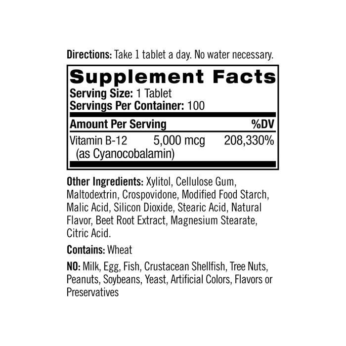 ビタミンB-12 5,000 mcg 100錠 速溶性 強度 イチゴ 【Natrol Vitamin B-12 Energy ...