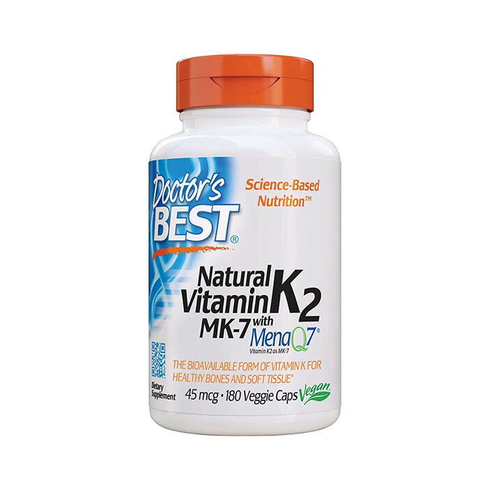 メナQ7 配合 ナチュラル ビタミンK2 MK-7ビタミン K2 MK-7 45mcg 180粒 ドクターズベスト びたみん サプリメント 【Doctor's Best Natural Vitamin K-2 MK-7 with MenaQ7 45mcg, 180 Veggie Caps】