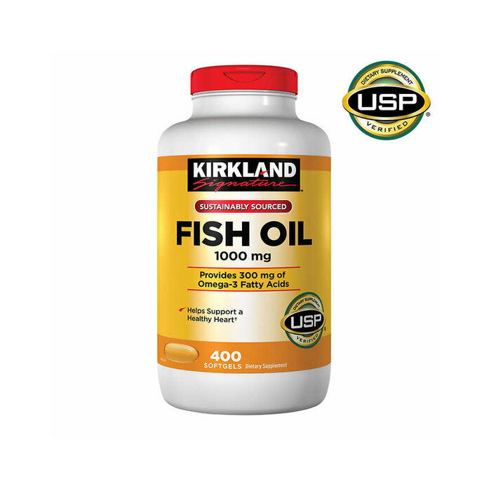  2Zbg i` tBbVIC 1000mg 400 \tgWF IK J[Nh VOl`[ Kirkland Signature Sustainably Sourced Fish Oil 1000 mg 400 Softgels 