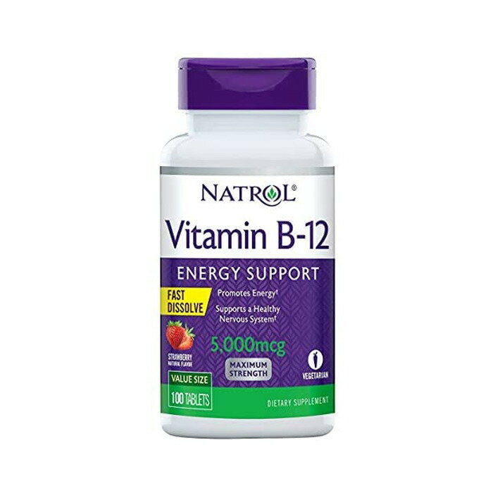 ビタミンB-12 5 000 mcg 100錠 速溶性 強度 イチゴ 【Natrol Vitamin B-12 Energy Support 5000mcg 100 tablets】
