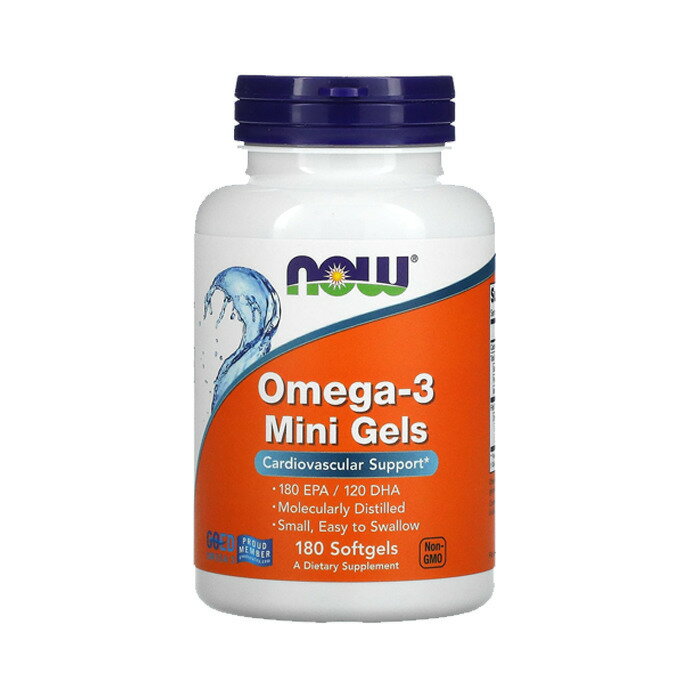 オメガ3ミニジェル DHA＆EPA 180粒 　サプリメント フィッシュオイル【Now foods Omega-3 Mini Gels 180 softgels】