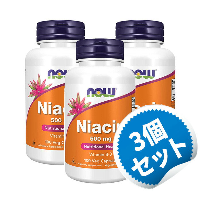 【お得な3個セット】ナイアシン 500mg 100粒 カプセル ナウフーズ びたみんB サプリ サプリメン 必須ビタミン つかれ エネルギー 活力 元気 メンタルケア【Now Foods　Niacin】