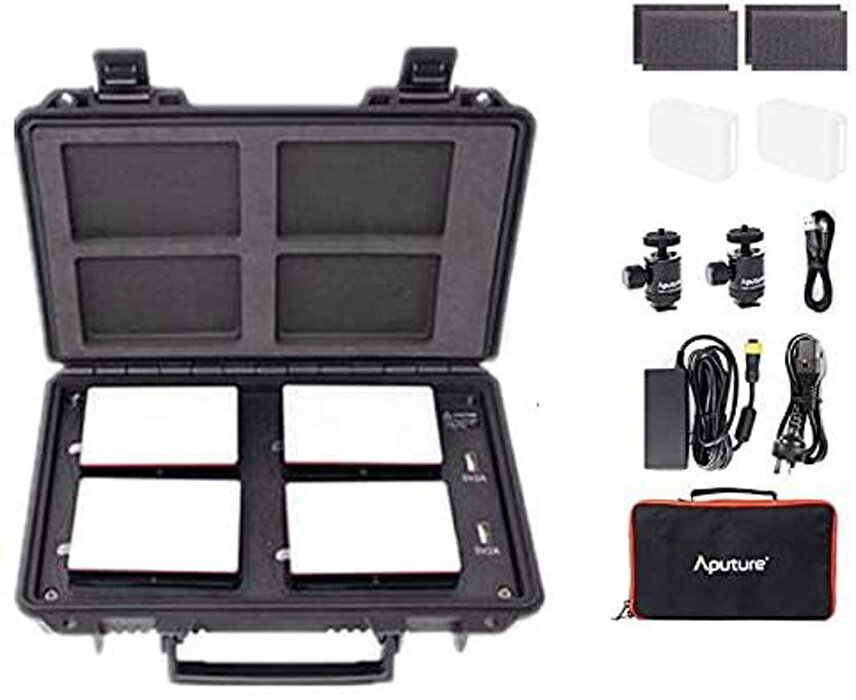 Aputure AL-MC 4-Light Travel Kit 撮影照明ライト RGBWW CRI96+ 3200K-6500K 無段階調光 9照明効果 APP制御 ワイヤレス充電ボックス付き LEDカメラライト