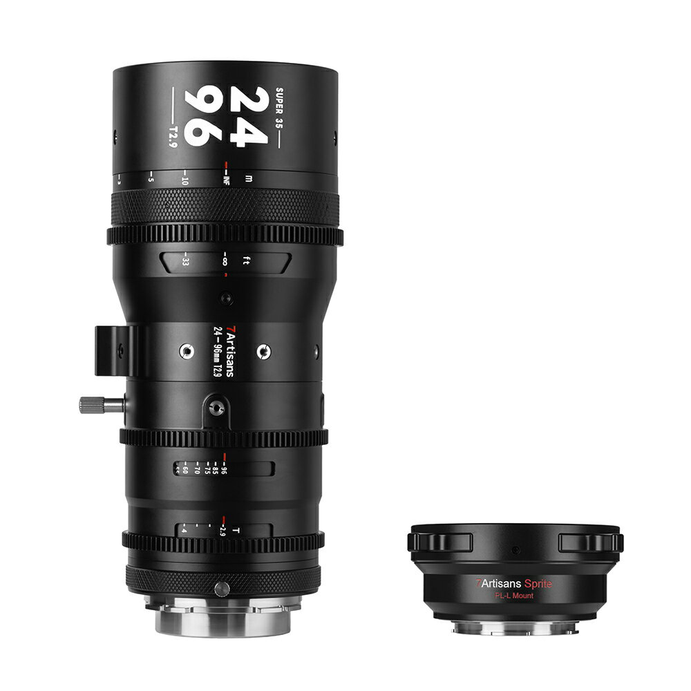 7Artisans 24-96mm T2.9 ズームシネマレンズ S35フレーム Spriteシリーズ 大口径 マニュアルフォーカス ズームレンズ Nikon Zマウント対応 映画製作、動画撮影に適用 PL-Zマウントアダプター Adapter Kit
