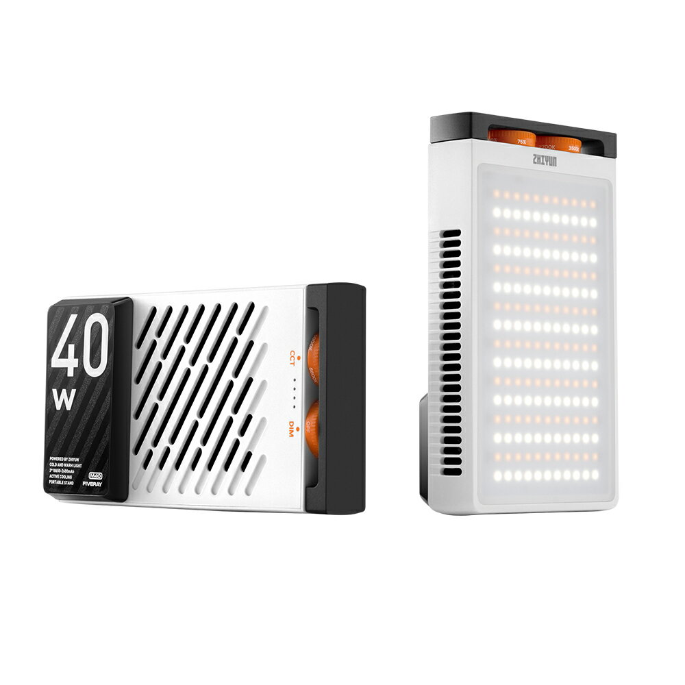 ZHIYUN FIVERAY M40 LEDポケットライト 40W 高輝度 2700K-6200K色温度 CRI96+ TLCI97+ 14000Lux(0.3m) 軽量でポータブル 360°回転スタンド 小型フィルライト 生放送/商品撮影/動画製作などに最適