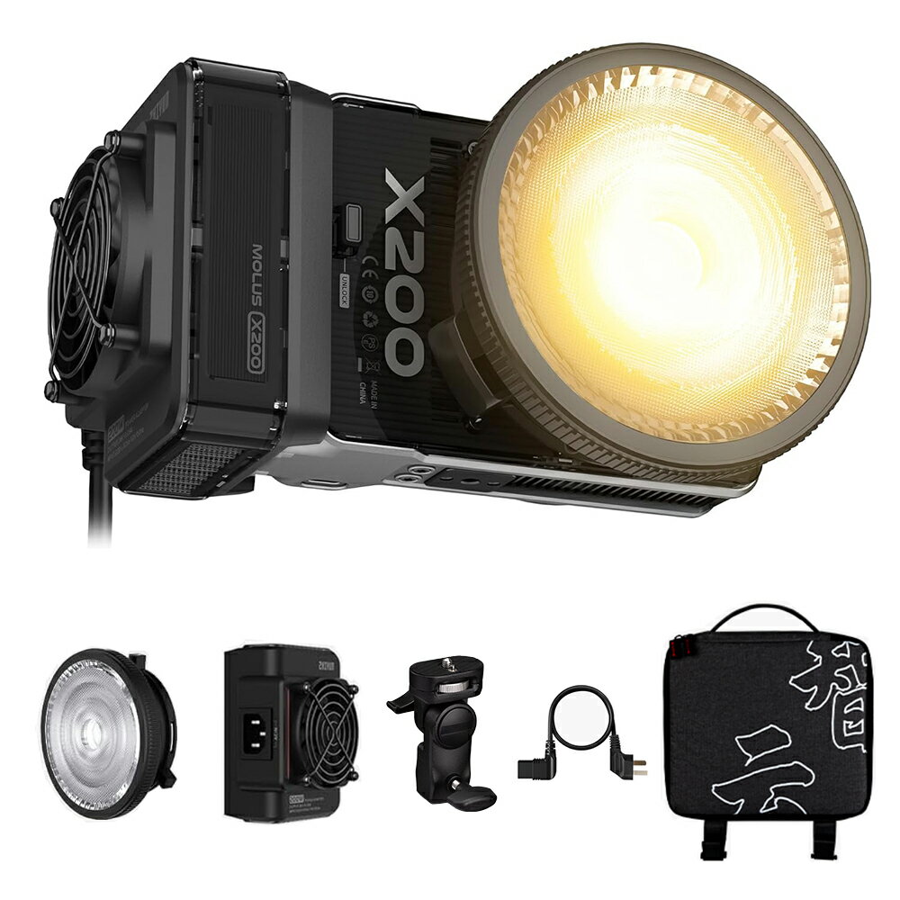ZHIYUN MOLUS X200 LED撮影ライト 200W 2700K-6500K色温度 CRI95 TLCI97 コンパクト 軽量化 アプリ制御 複数電源方式 Vマウントバッテリー給電可能 Bowensマウント対応 小型定常光ライト (標準版/COMBO)