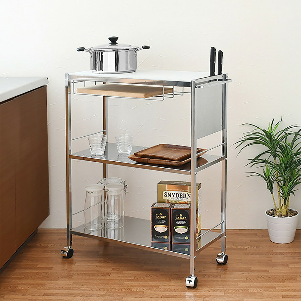 人工大理石天板キッチン作業台68 《足立製作所 日本製 キッチン作業台 キッチンワゴン キャスター付き ..