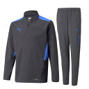 PUMA INDIVIDUALCUP 1/4 トレーニングウェア・パンツ INDIVIDUAL Training 向けのコレクション。 ストレッチ性のある吸汗速乾素材を使用した 1/4ジップトップ。 通気性を確保するためのメッシュが特徴的。 リサイクルポリエステル使用 スウエットジャケット ■素材 裏起毛：ポリエステル（リサイクル）76％　ポリエステル24％ ■カラー：(44)アスファルト/ブルーメイジング ■生産国：ベトナム製 カラー違いはこちら！ カラー違いはこちら！