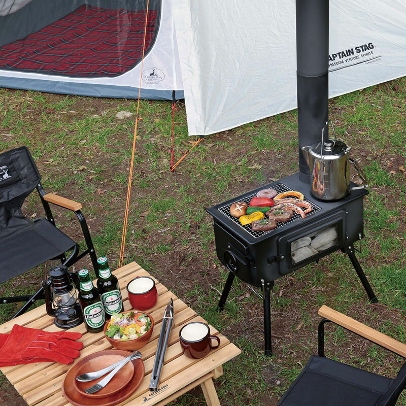 CAPTAIN STAG(キャプテンスタッグ)KAMADO（かまど）煙突 ガラス窓付 角型ストーブトレッキング キャンプ用品 調理用具(UG75) 3