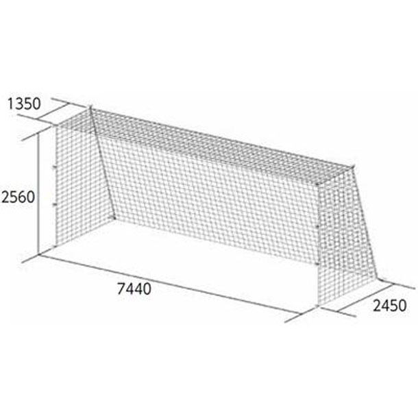一般サッカーゴールネット・四角目（2張1組） 素材：ポリエチレン有結節、440T/75本 サイズ：一般用サッカー寸法/H2560×W7440×D上1350×D下2450（mm）サイズはSg基準認証品サイズです。 重量：13kg/組 仕様：ネットカラー/白、網目/12cm角