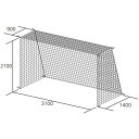 ハンドゴールネット・四角目（2張1組） 素材：ポリエステル有結節、20S/90本 サイズ：検定品寸法/H2100×W3100×D上900×D下1400（mm） 重量：3．6kg/組 仕様：ネットカラー/白、網目/10cm角