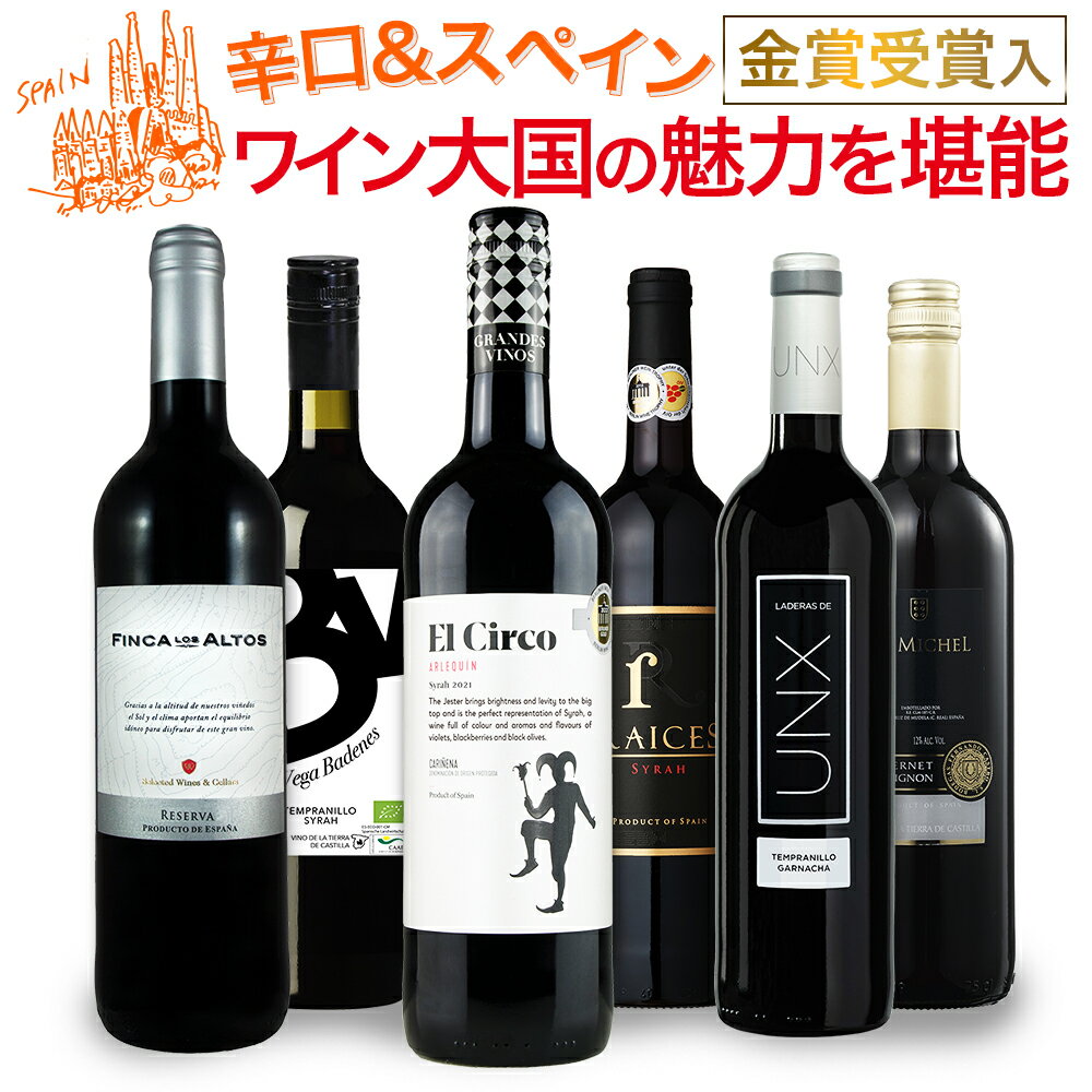 【エントリーでP16倍確定 11/27 01:59迄】ワインセット ワイン お楽しみ 全てスペイン産 金賞入り 赤ワイン 6本セット 送料無料 一部除外 セット...