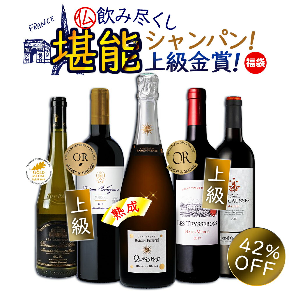 【限定5％CP 5/18】ワインセット 高級シャンパン & 上級ボルドー2本入り 銘醸地 フランス飲み尽くし 5本 送料無料 一部除外 辛口 赤ワイン 白ワイン シャンパン 赤 白 泡 スパークリング ワイン セット ワインセット フランス 福袋