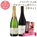 ギフトセット ハーシーチョコがけ苺付き シャンパン＆ブルゴーニュ 赤ワイン 2本セット ワインギフト ワイン セット シャンパン フランス 辛口 送料無料 一部除 母の日 父の日 敬老の日 バレンタイン ホワイトデー プレゼント