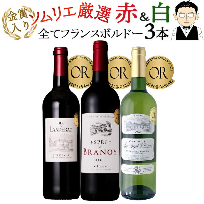 金賞ワインのギフト ワインソムリエおすすめ フランス産 赤＆白ワイン 3本セット 送料無料 一部除外 赤ワイン 白ワイン フランスワイン ワインセット ソムリエ厳選 金賞受賞