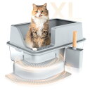猫 トイレ 大型 猫トイレ 掃除用スコップ付き 大型の猫 子猫 多猫 ステンレス鋼 オープンタイプ 猫用トイレ本体 簡単掃除 無害無臭 大きい ねこ トイレ 飛散防止 59.5L x 39W x 30.5H cm (グレー)