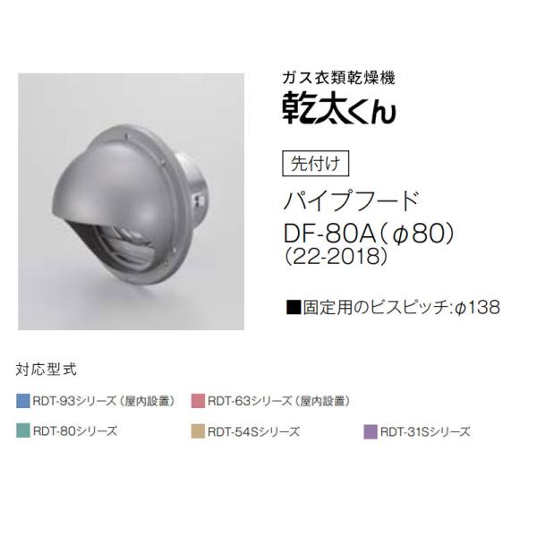 リンナイ 乾太くん専用 先付け パイプフード DF-80A（φ80） （22-2018）