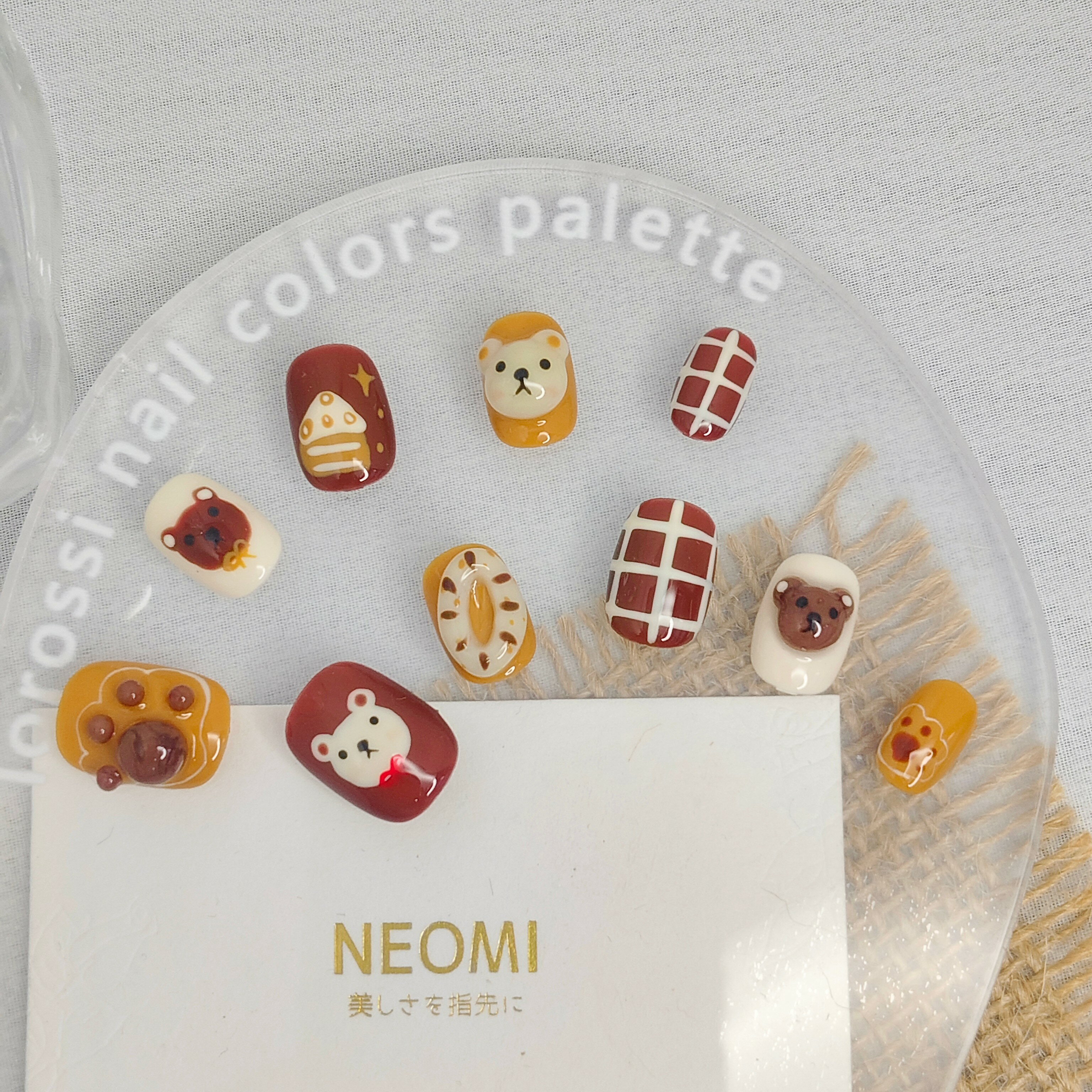 ネイルチップ ショート ブラウン イエロー ホワイト クマ チェック 手作ネイルチップ キュート 2025春夏 かわいい ハンドメイド 短い インスタ映え シンプル おしゃれ NEOMI 国内ブランド