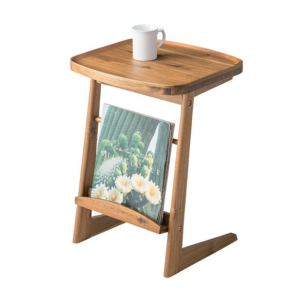 東谷 ヴァルト NET-724 サイドテーブル 幅42cm 奥行38cm 高さ54cm 天然木 アカシア材 マガジンラック付テーブル トレー天板 ナイトテーブル ソファサイドテーブル 送料込み [2]