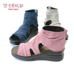 In Cholje（インコルジェ）　足に優しい靴　ゴード革にデニム加工のブーツサンダルブーサン　 楽々ソール （4050SP） 　靴 レディース　婦人靴●送料無料