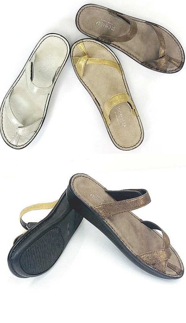 In Cholje（インコルジェ）足に優しい靴　本革 メタリックパール素材の　フラット・トングサンダル（8825S）　　靴　レディース　婦人靴●送料無料
