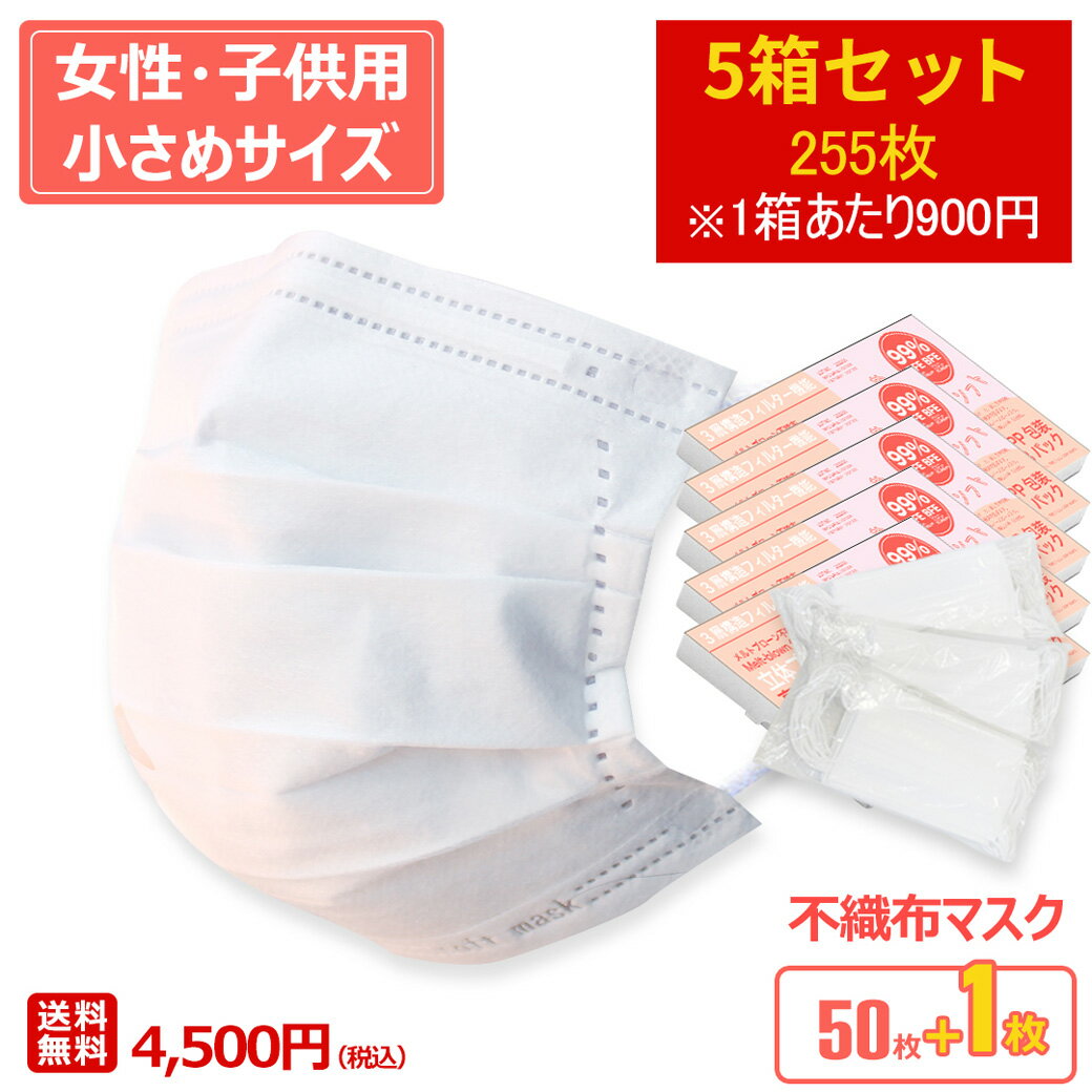 【靴と同時注文不可】【送料無料】マスク 小さいサイズ 在庫あり 50枚 1枚 白 ホワイト セット 不織布マスク プリーツ 小さめ 女性用 子供用 使い捨て 女性用マスク ET3005