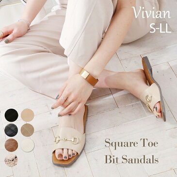 【今だけ送料300円】Vivian サンダル レディース フラット ミュール スリッパ ぺたんこ ローヒール ビット 小さい スクエアトゥ 歩きやすい ブラック 黒 ホワイト 通勤 オフィス きれいめ