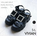 【9日20時～全品20％OFFクーポン】【在庫限り】23年春新作 Vivian サンダル レディース ビジュー 厚底サンダル 厚底 ボリュームソール ストラップ アンクルストラップ モチーフ ブラック 黒 ホ…