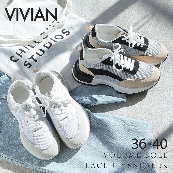 【1点10%/2点15％/3点20％OFFクーポン】23年春新作 Vivian ダッドスニーカー スニーカー レディース おしゃれ 厚底 ホワイト 白 レースアップ 靴 シューズ 歩きやすい 美脚 身長アップ 足長 脚長 大きいサイズ 小さい ウォーキングシューズ 旅行 レジャー V4350ALのサムネイル