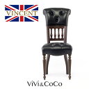 ヴィンセント チェア デスクチェア ダイニングチェア アンティーク イス アンティーク調家具 椅子 いす ルイ16世様式 フルーディング 木製 ブラック 合皮 チェスターフィールド 英国 イギリス 重厚 おしゃれ 書斎 インテリア 9001-S-5P32B