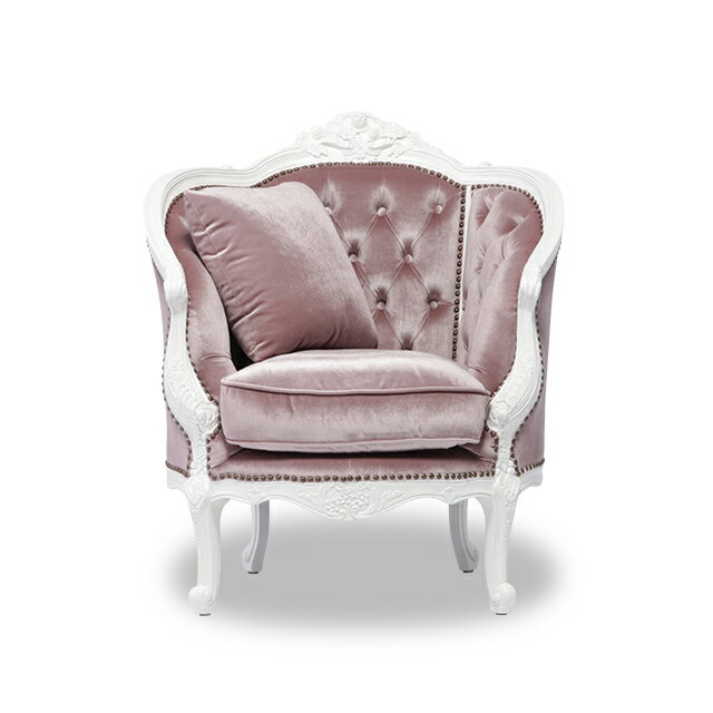 アンティーク ソファ 一人用ソファ 一人掛けソファー ソファー 一人用 アンティーク調 1人掛けソファ アンティークソファ 一人掛け シングルソファ ホワイトxグレイッシュピンク 木製 クラシック クッション付 イタリー調 イタリア 可愛い おしゃれ 1008-1-18F221B [2]