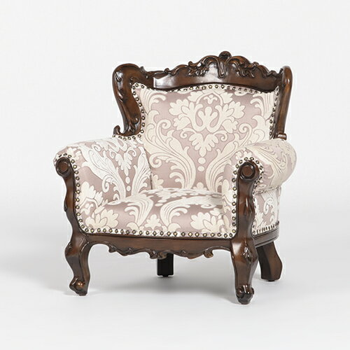 ソファ キッズソファ 1人掛けソファ 子供用 椅子 いす アンティーク調 ブラウン ダマスク柄 木製 布製 ≪シンフォニーシリーズ≫ ロココ調 ロマンチック おしゃれ 姫系 猫脚 1006-1-SS-5F68