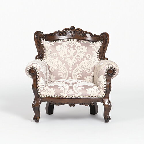 ソファ キッズソファ 1人掛けソファ 子供用 椅子 いす アンティーク調 ブラウン ダマスク柄 木製 布製 ≪シンフォニーシリーズ≫ ロココ調 ロマンチック おしゃれ 姫系 猫脚 1006-1-SS-5F68