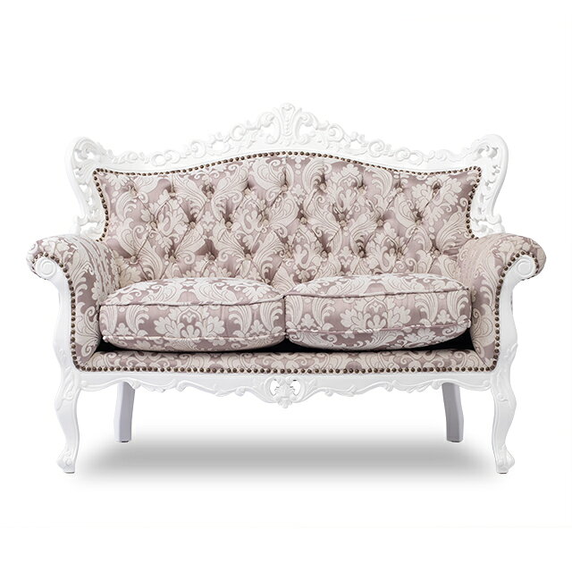 Symphony シンフォニーシリーズ ロココ調家具 アンティーク ソファ ソファー アンティーク調 2人掛けソファ ロココ調 2人掛け 2Pソファ 白家具 ホワイト ピンクダマスク クラシック ロマンチック おしゃれ 1006-2-SH-18F68B