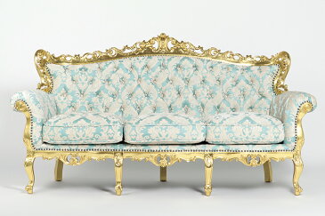 ロココ調家具 ソファ ソファー アンティーク ソファ 3人掛けソファ 三人 3人がけ 3人用 トリプルソファ ゴールドxブルーダマスク Symphony シンフォニー 猫脚 クラシック 高級感 おしゃれ 1006-3-SH-10F66B