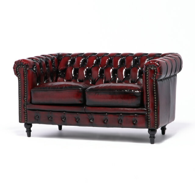 アンティーク ソファ 本革ソファ ソファー 店舗用 2人掛け 2人掛けソファ sofa チェスターフィールド 二人 2人用 アンティークレッド レザー 革 コンパクト おしゃれ 英国調 イギリス インテリア VINCENT ヴィンセント VC2L914K 3