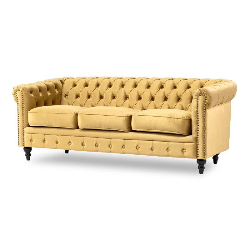 チェスターフィールド ソファ ヴィンセント ソファ ソファー 3人掛け アンティーク ソファ 3人掛けソファ 三人 3人用 ゴールドベルベット 布地 アンティーク調 おしゃれ コンパクト イギリス 英国 VC3F85K [3]