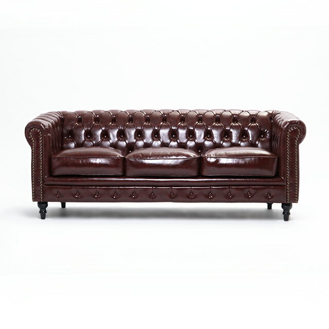 チェスターフィールド ソファ ヴィンセント ソファ ソファー 3人掛け アンティーク ソファ 3人掛けソファ 三人 3人用 マルーンブラウン 合皮 アンティーク調 おしゃれ コンパクト イギリス 英国 VC3P56K