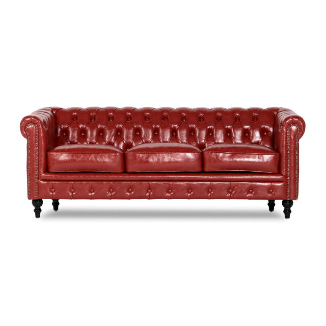 チェスターフィールド ソファ ヴィンセント ソファ ソファー 3人掛け アンティーク ソファ 3人掛けソファ 三人 3人用 レッド 合皮 アンティーク調 おしゃれ コンパクト イギリス 英国 VC3P63K