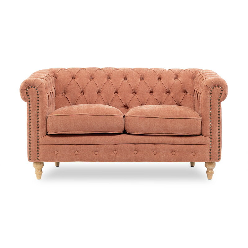 ヴィンセント ソファー 店舗用 2人掛け 布製 2人掛けソファ アンティーク ソファ 2人用 二人がけ コンパクト チェスターフィールド サーモンピンク 布地 家具 おしゃれ 英国調 ナチュラル ロマンチック インテリア VC2F263N