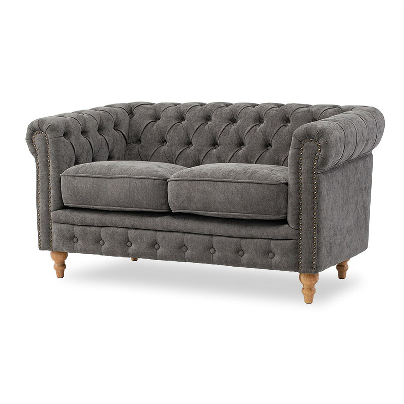 ヴィンセント ソファー 店舗用 2人掛け 布製 2人掛けソファ アンティーク ソファ 2人用 二人がけ コンパクト チェスターフィールド グレー 布地 アンティーク 家具 おしゃれ 英国調 ナチュラル ロマンチック インテリア VC2F265N [3]